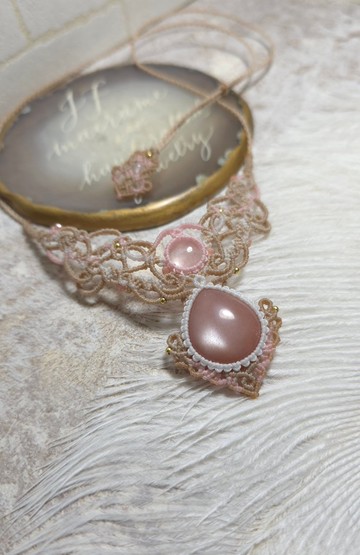 M24橘月光石。摩根石。南美蠟線編織項鍊