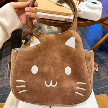 臺灣出貨+免運可愛貓咪女式雙肩包2026新款通勤百搭小方包大容量單肩斜挎包包
