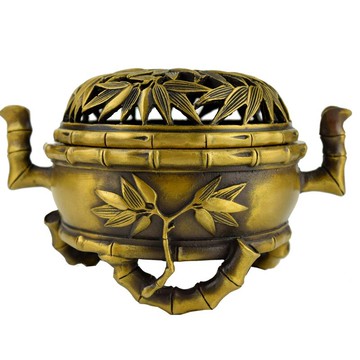 純銅香爐熏爐盤香爐仿古黃銅爐竹子香爐黃色客廳香爐仿古做舊