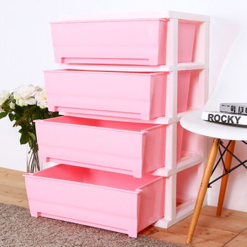 【HOUSE】大面寬-夏日超大四層玩具衣物收納櫃(多色可選)粉色