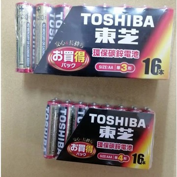 TOSHIBA  東芝 3號AA16入 / 4號AAA  16入  環保碳鋅電池（紅）