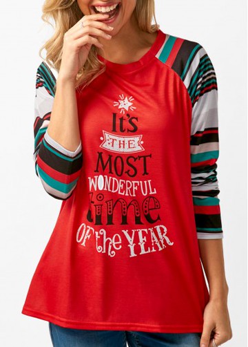 Letter Print Red Long Sleeve T Shirt