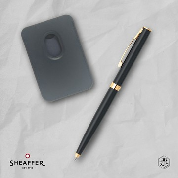 客製化刻字【SHEAFFER】戰斧黑桿金夾原子筆+手機磁性卡夾禮盒(原廠正貨)