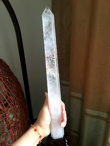 純天然白水晶原石 白水晶柱子手把件擺件 原石打磨拋光風水水晶柱