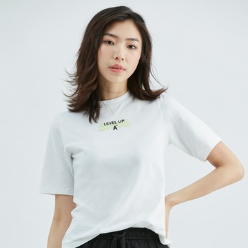 小高領合身T恤(白)-女
