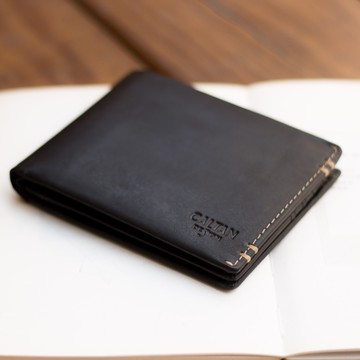 E7TH.男仕皮革縫線短夾(072986bk)