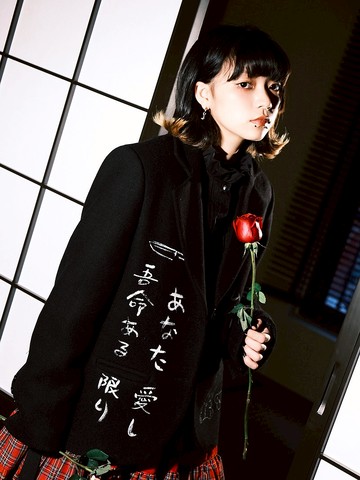 【秋冬新時尚】Meugler牛稠島牛稠暴走連合 日文涂鴉黑色羊毛西服