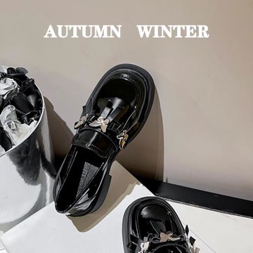 松糕厚底樂福鞋女英倫風秋冬學院JK單鞋女士一腳蹬配裙子小皮鞋冬