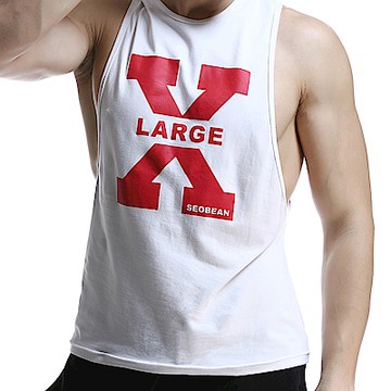 SEOBEAN X-LARGE白色棉質潮流印花運動背心