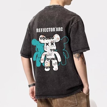 美式水洗oversize夏季五分袖t恤男 高街半袖衣服ins潮寬鬆t恤潮牌印花t 男T 短袖男（LZS135）【壹號站】