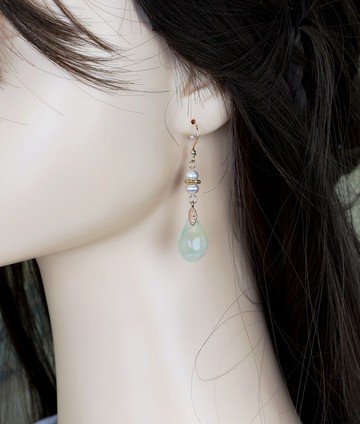 檸檬手作   岫玉花苞耳環/美國14K包金防敏耳勾/可改耳夾