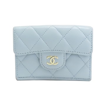 CHANEL 香奈兒 淺藍色 羊皮 翻蓋小錢包 短夾 AP0230 【二手名牌BRAND OFF】