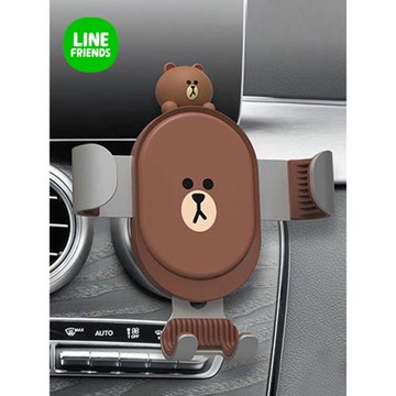 LINE布朗熊車載手機支架卡通可愛出風口手機支架重力車用汽車導航