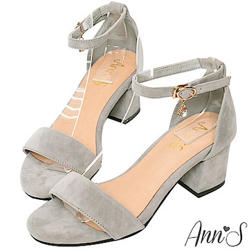 Ann’S氣質女伶-側邊閃耀吊鑽極簡繫踝粗跟涼鞋-灰