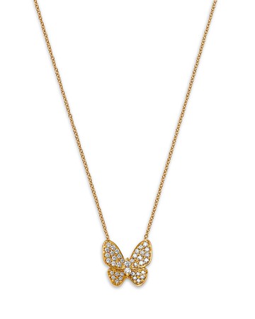 Bloomingdale's Fine Collection Diamond Pave Cut Butterfly Pendant Necklace in 14K Yellow Gold, 0.33 tcw