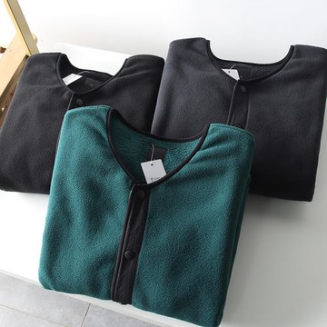 復合加厚搖粒絨！秋冬男士外貿純色加厚保暖無領時尚休閑外套夾克