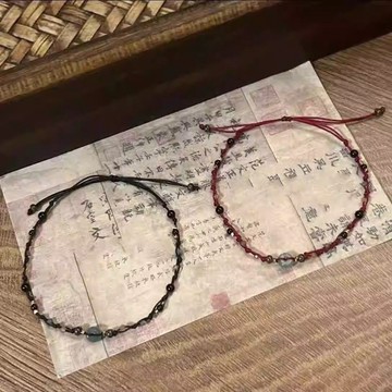特賣🎀【店鋪熱銷】中式手鏈手工編織情侶平安紅繩簡約串珠手繩ins小衆設計古風爆款 DIGI