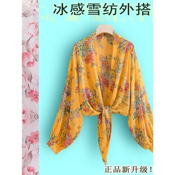 夏薄款防曬衣女雪紡衫開衫襯衫襯衣上衣外搭外披肩外罩衫小衫紗衣