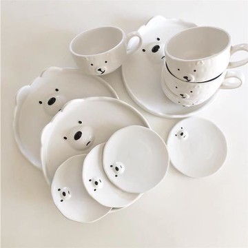 LS 白熊碗碟可愛少女心熊盤韓版ins 家用早餐卡通日式創意餐具套