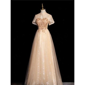 高級感晚禮服女宴會氣質學生藝考畢業成人禮香檳主持人演出合唱