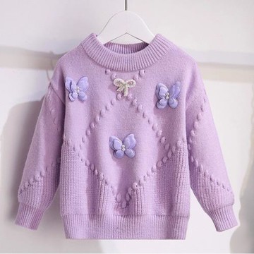 女童毛衣秋裝新款兒童打底針織衫女孩冬季洋氣加絨上衣寶寶毛線衣