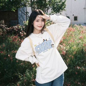 100%純棉白色長袖t恤女2025新款秋季穿搭寬鬆顯瘦內搭上衣溫柔風 美式潮牌上衣 大學T 韓版上衣 秋冬內搭 長袖T恤