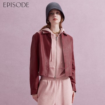 EPISODE - 百搭個性小翻領單排釦羊皮皮衣外套E44008