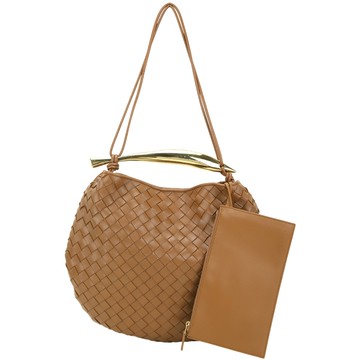 BOTTEGA VENETA 寶緹嘉 Sardine BV 編織羊皮黃銅提把斜背包(中款/棕色)