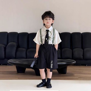 男童背帶套2025夏季時尚學院風套裝兒童禮服演出服套裝 一件代發