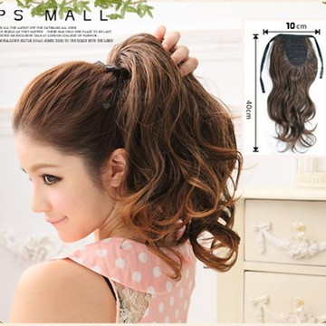 PS MALL綁式綁帶緞帶甜心捲馬尾假髮 2入