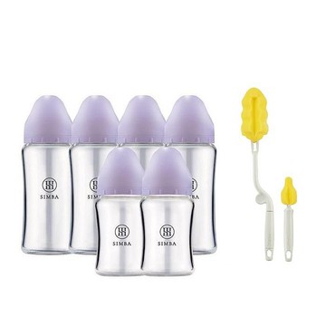 小獅王辛巴蘊蜜質金玻璃寬口防脹氣奶瓶4大2小全配組(紫芙)-新生適用+奶瓶刷1571 元