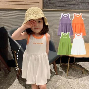 運動風冰絲涼感坑條拼接背心洋裝 女童 兒童 童裝 大童 連衣裙 沙灘裝 背心裙 連身裙【BB0076】
