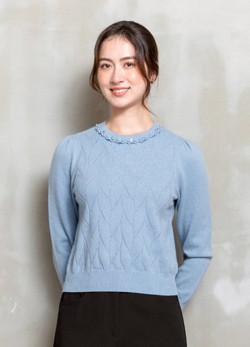 柔亮序曲珠飾亮紗羊毛針織衫