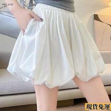 ✨桃園發出✨ 白色花苞 短褲 女 夏季 薄款2025 新款 小個子 高腰 闊腿 顯瘦 蓬蓬燈籠裙褲