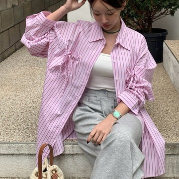ˏˋ 𝐻𝑒𝑦 𝑆𝑝𝑟𝑖𝑛𝑔 - ̗̀ 🌷⛅️ ̖́‎韓國 INS秋裝寬鬆條紋長袖襯衫女