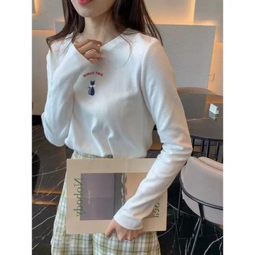 2024秋季新款簡約棉質長袖正肩t恤女裝內搭寬松打底衫ins潮上衣女