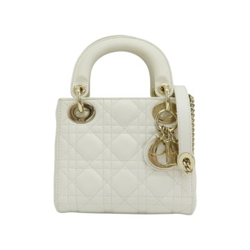 DIOR 迪奧 白色 籐格紋 羊皮 Mini Lady Dior 兩用包 【二手名牌BRAND OFF】