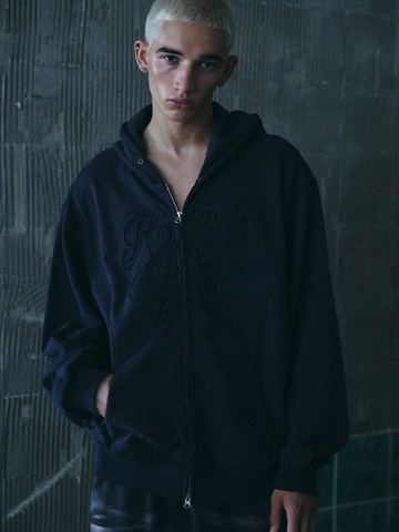 Patchwork Hooded Cropped Zip-up [Navy] (MS5241A04R)