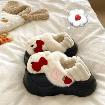 兩穿可拆卸~！草莓kt貓ins可愛包跟棉鞋女厚底外穿增高保暖棉拖鞋