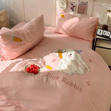 ins床上刺繡四件套2026新款加厚床單被套床品單人學生宿舍三件套4