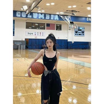 大碼胖MM性感純欲高叉露腰吊帶背心夏季辣妹修身顯瘦歐美連體上衣