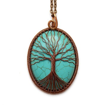 生命之樹項鍊 銅線纏繞項鍊 治愈石項鍊