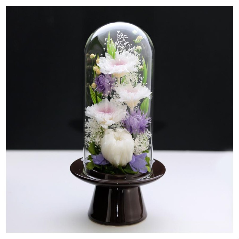 プリザーブドフラワー 仏花 新盆 初盆 輪菊 Glass ガラスドーム お供え