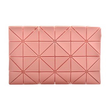 ISSEY MIYAKE 三宅一生BAOBAO雙色幾何方格6X4拉鍊手拿包(粉橘色)