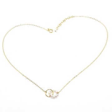 [米蘭精品] 珍珠項鍊純銀吊墜-幾何圓環鍍14K金鎖骨鍊母親節情人節生日禮物女飾品74ao39