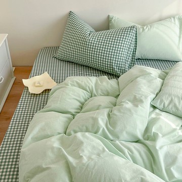 【唯家】日系簡約素色四件組 多款式小清新風格床單 格子床組 精梳棉床單 被套 床單薄被套 純色床組 雙人床組 加大 床單