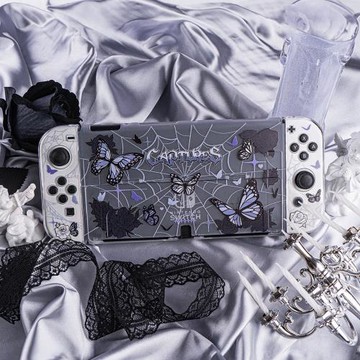 黑色蝴蝶ins風switch2 oled保護殼 NS2游戲機透明lite硬殼套  K01