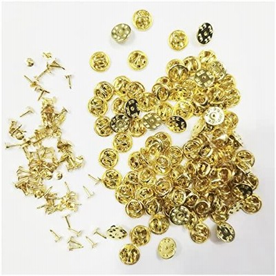 ノーブランド品　蝶タック　ゴールド　100個　キャッチ　付き　ピンズ　タックピン　ピンバッジ　ブローチ　留め具　金具　貼付用　（AP0164）
