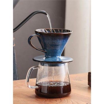陶瓷手沖咖啡濾杯復古窯變 V60螺旋紋滴式咖啡過濾杯家用咖啡器具