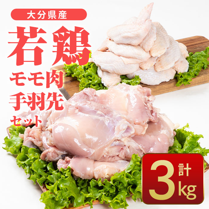 大分県産 若鶏 モモ肉 手羽先 セット (合計3kg・2種) 国産 手羽先 もも 惣菜 おかず 唐揚げ 煮物 セット 詰め合わせ 冷凍 大分県 佐伯市